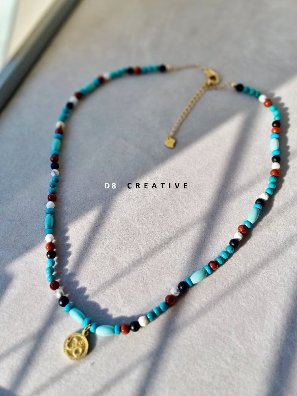 New turquoise with jasper and mixed gemstone 925 sterling silver necklace
